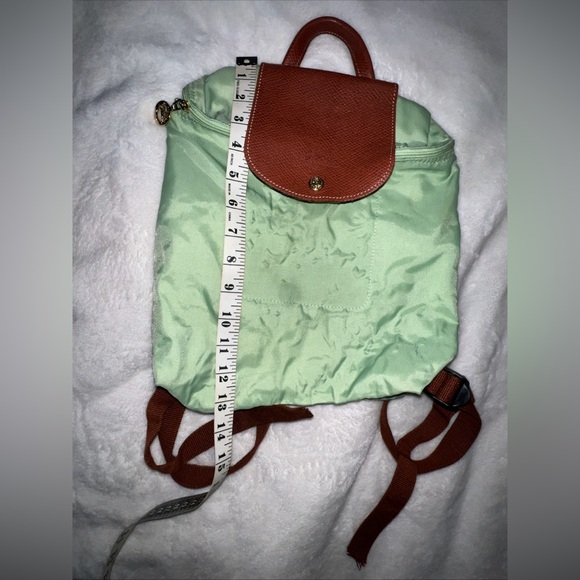 Longchamp Le Pliage Original Foldable Backpack Pretty Green with Brown Leather - Picture 4 of 16